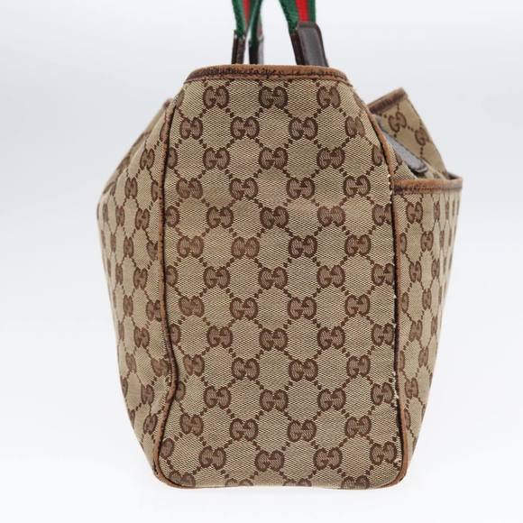 GUCCI GG Canvas Web Sherry Line Tote Bag Beige Green Red 145758 Auth 93992 - Picture 4 of 16